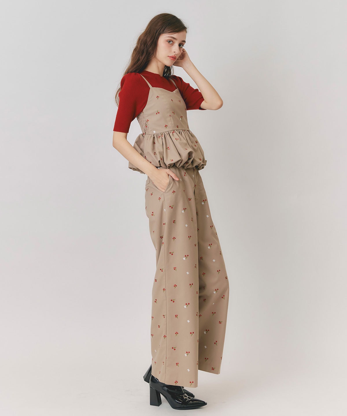 【Fleur monogram Series】フルールモノグラムエンブロイダリーバルーンペプラムビスチェ