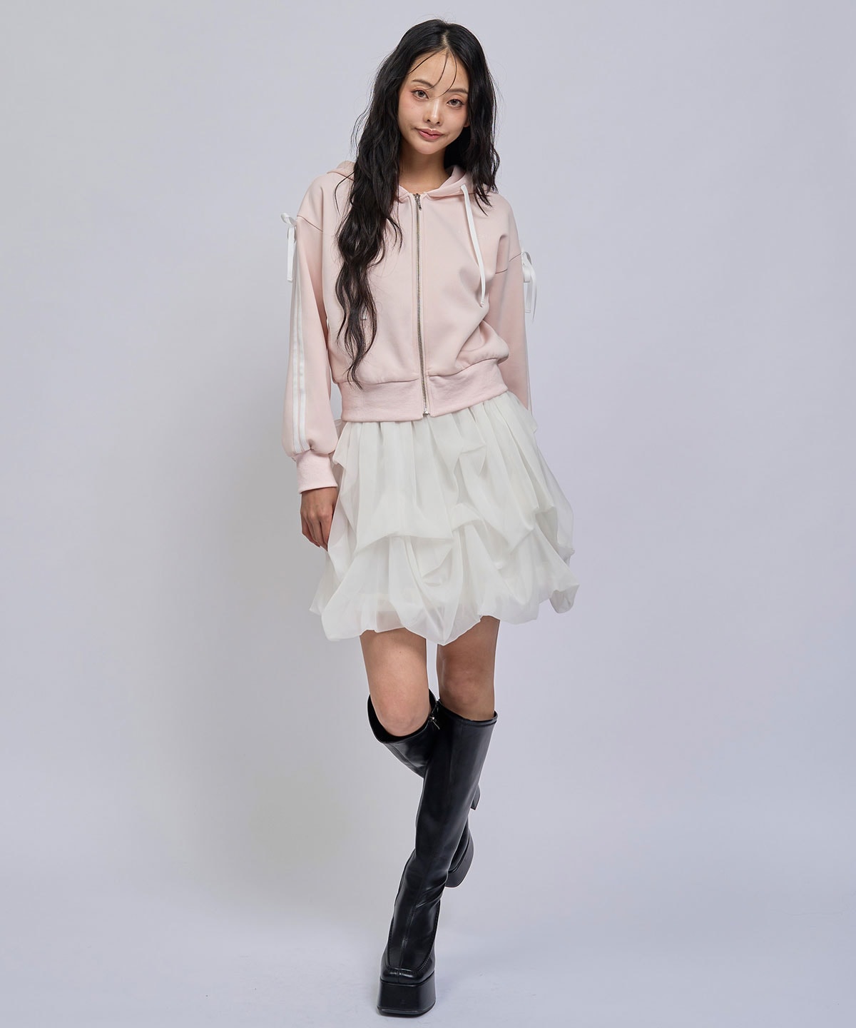 【=LOVE 大場花菜さん着用】ボリュームタックシフォンミニスカート