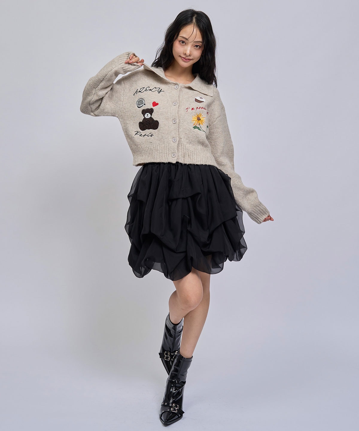 【=LOVE 大場花菜さん着用】ボリュームタックシフォンミニスカート