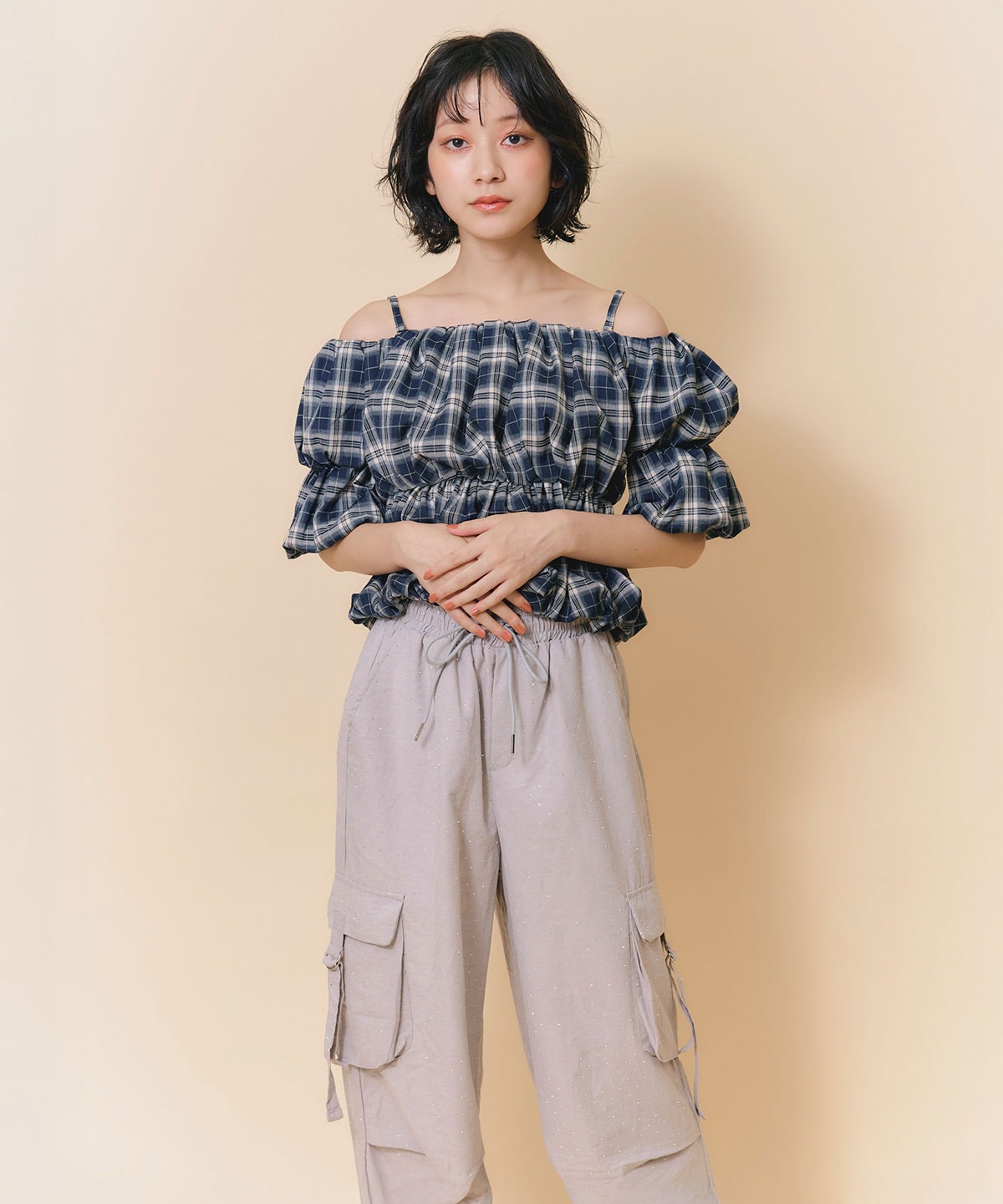 ラインストーンホットフィットカーゴパンツ