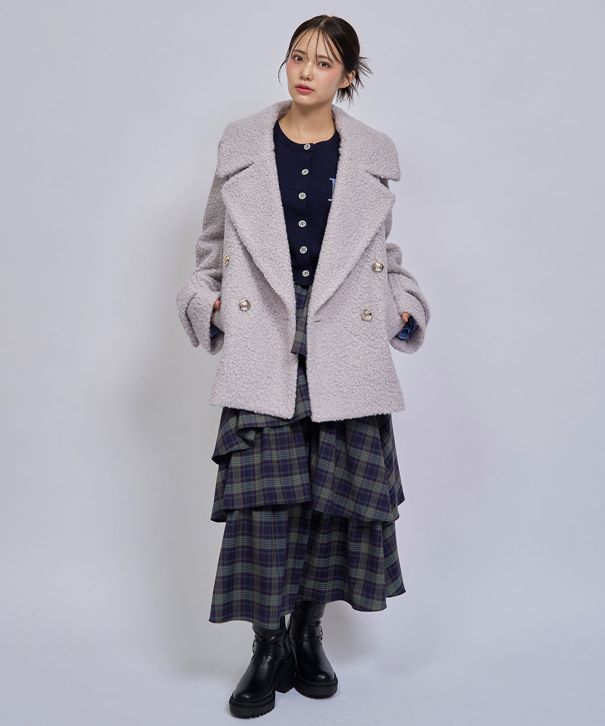 チェックティアードロングスカート