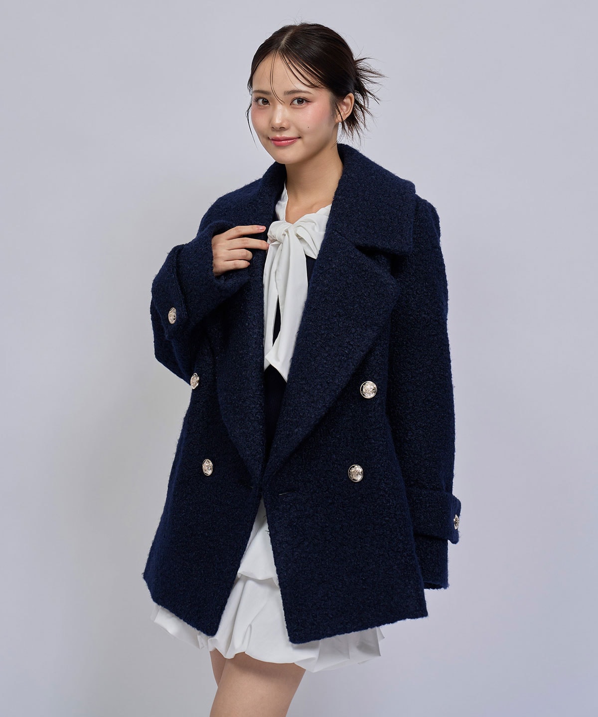 【=LOVE 大場花菜さん着用】GOLDボタンボアダブルコート