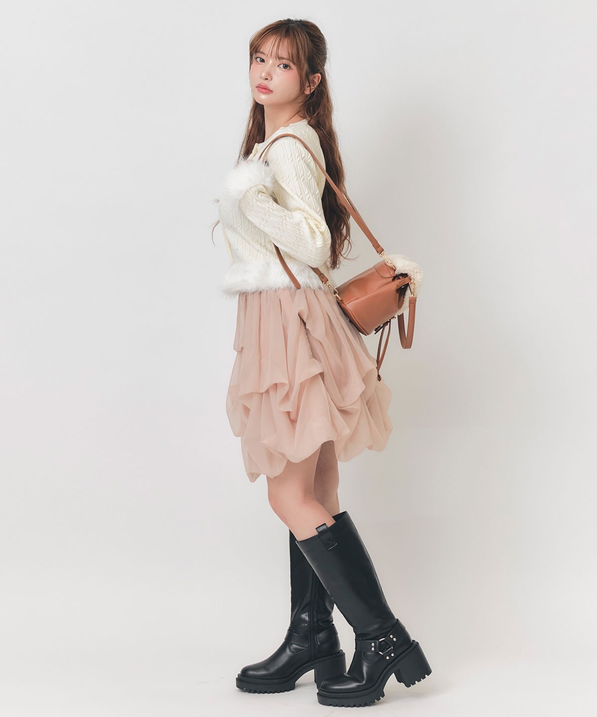 ホットフィットビジューミニケーブルファーニットカーディガン