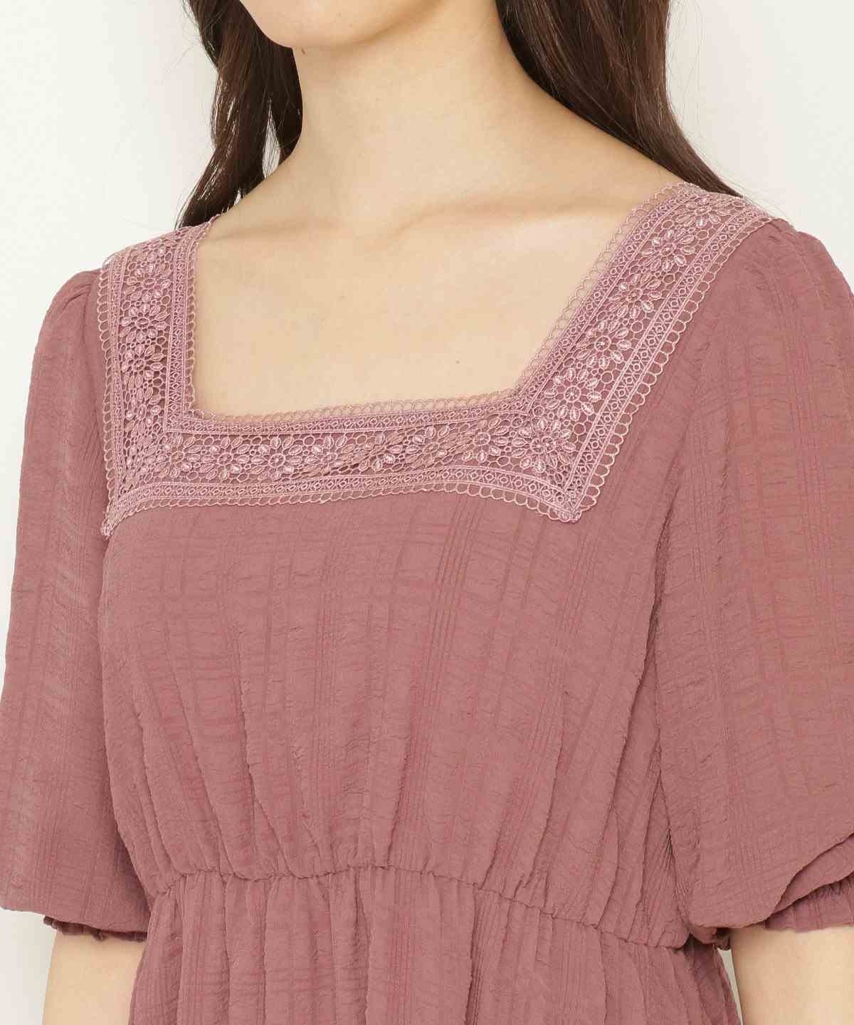 ドビーチェックスクエアネックワンピース M ピンク Swingle 公式オンラインショップ バーンデストローズ