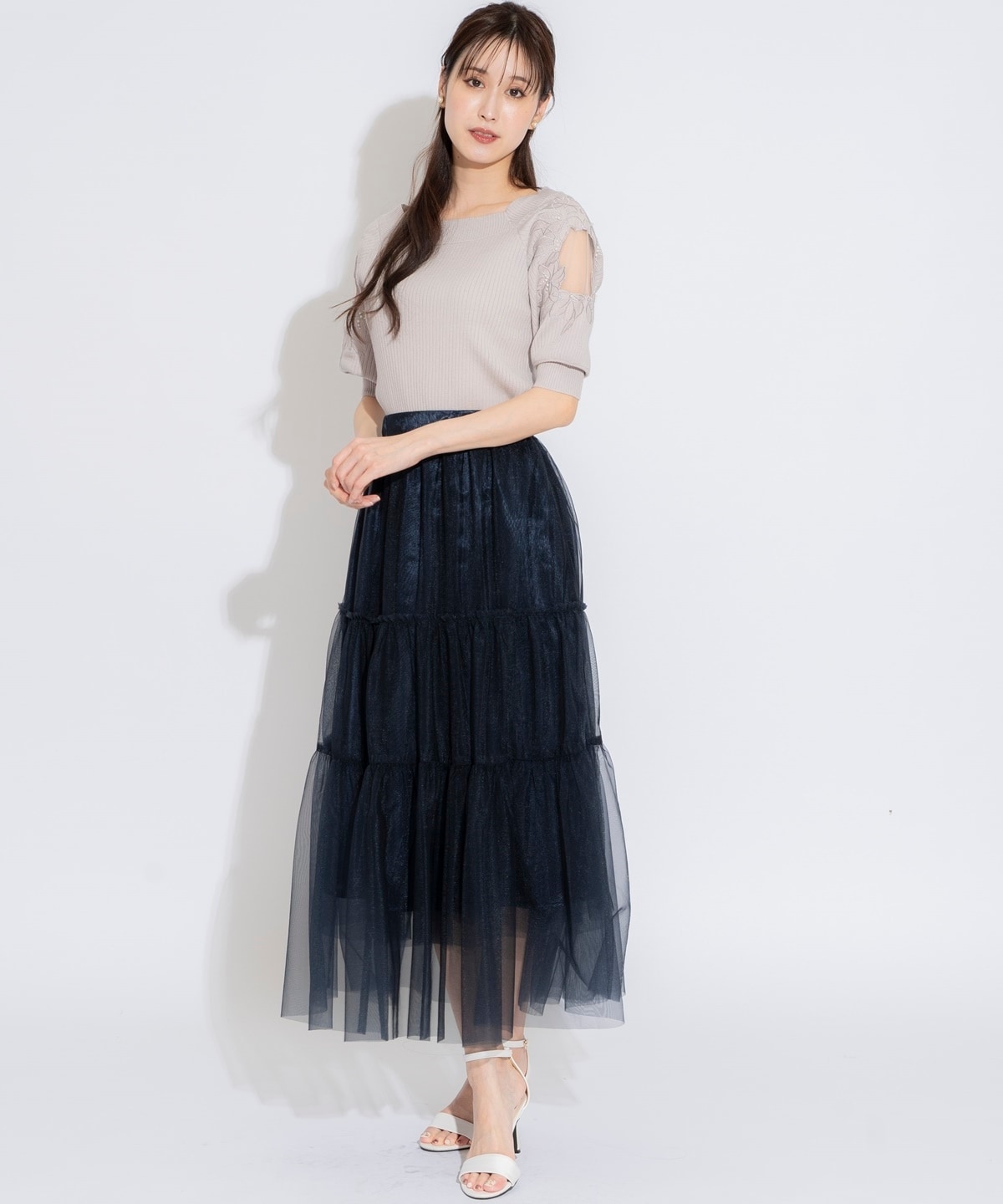 ブライトチュールレイヤードスカート
