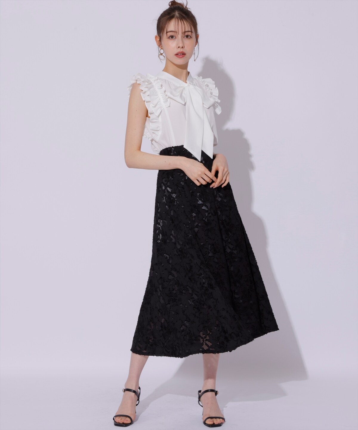 日本製】カットジャガード接ぎフレアスカート(S ベージュ): Swingle  