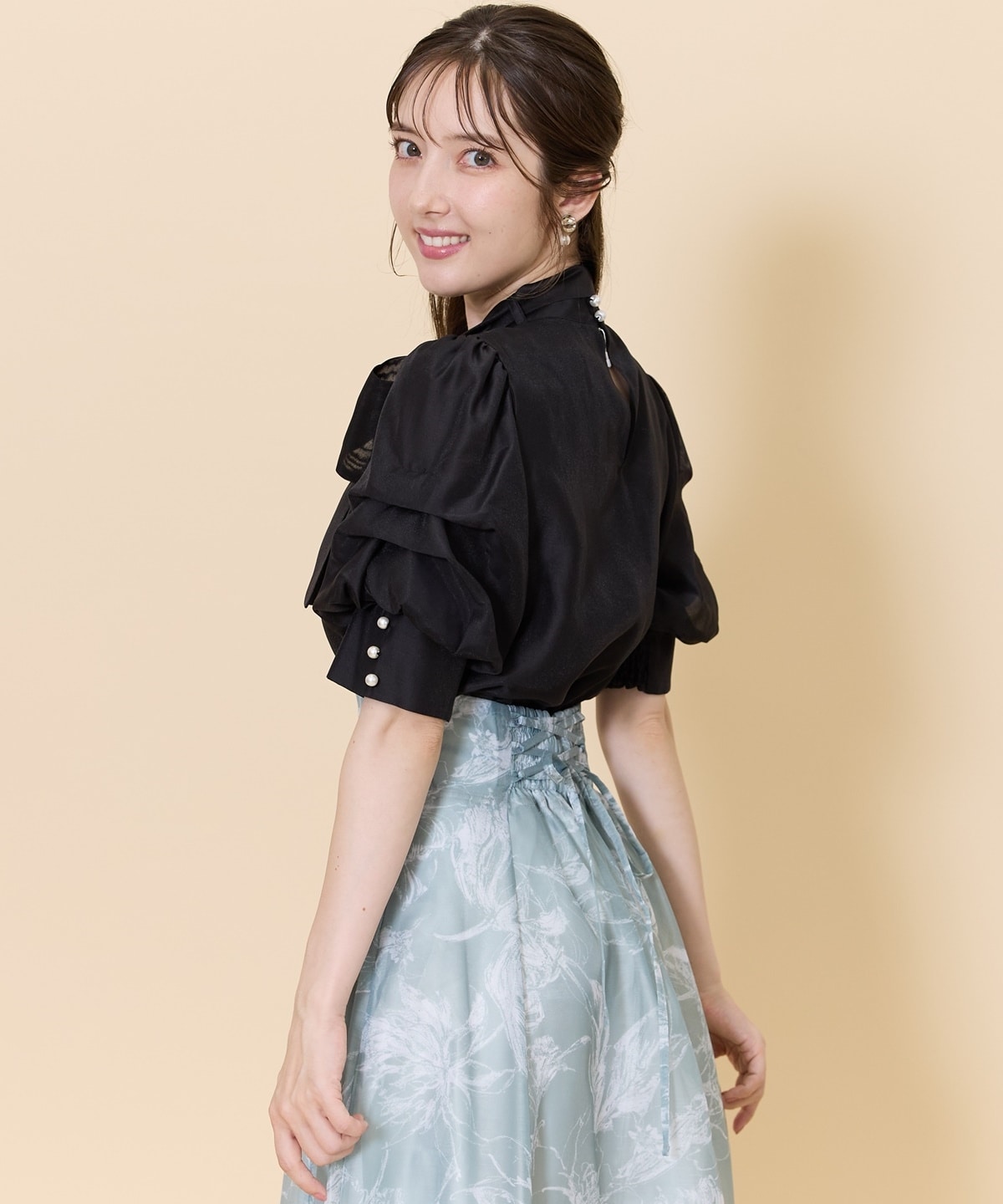 タックスリーブシアーボウタイブラウス