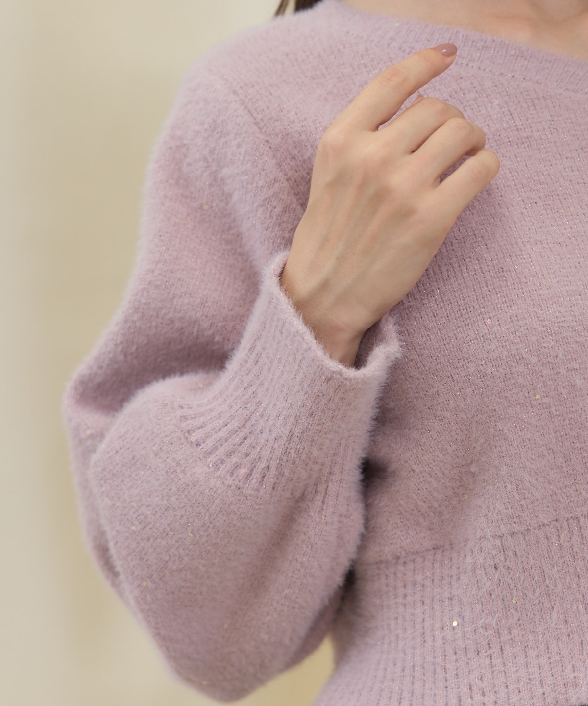 Vネックミニフラワースパンコールニットプルオーバー