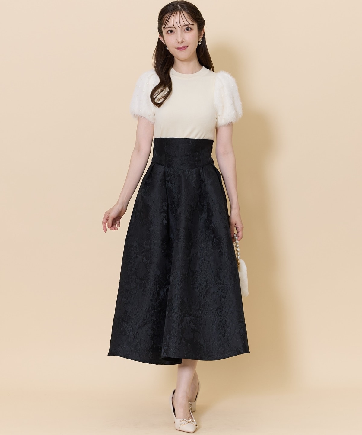 パールフェザースリーブニットプルオーバー