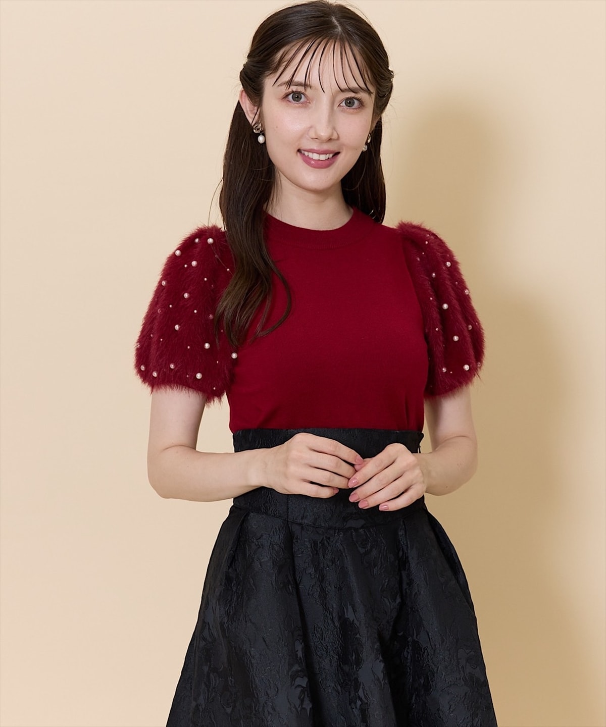 パールフェザースリーブニットプルオーバー