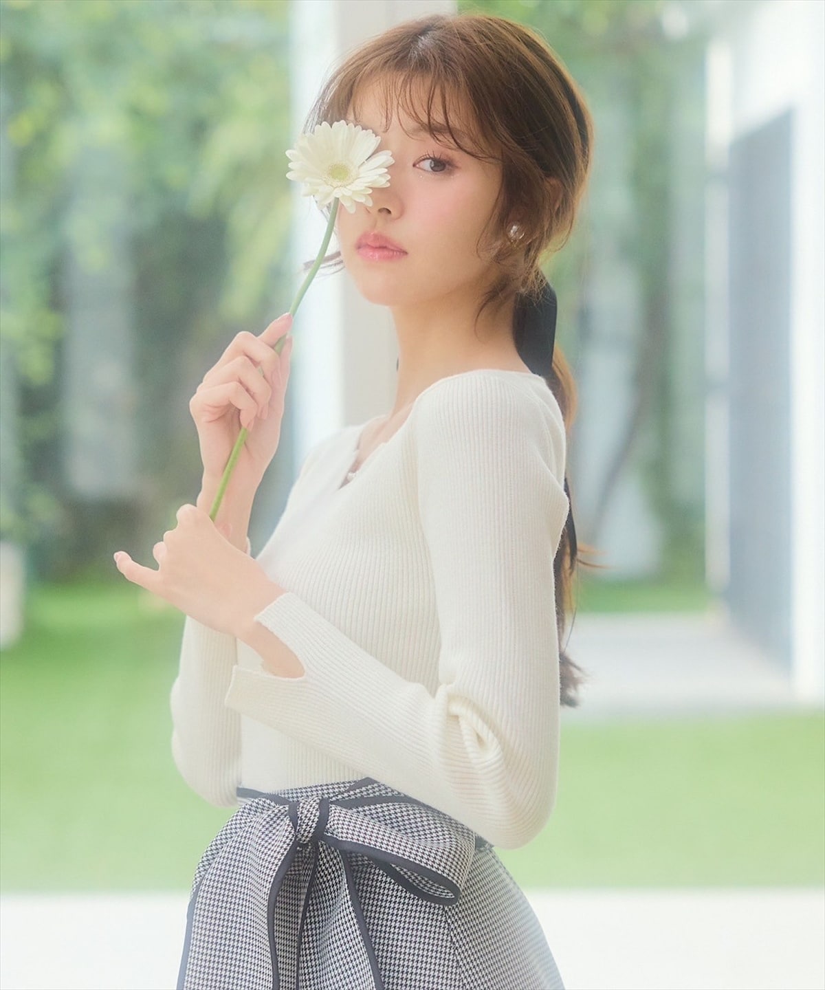 リボンベルトアシメフレアパイピングスカート