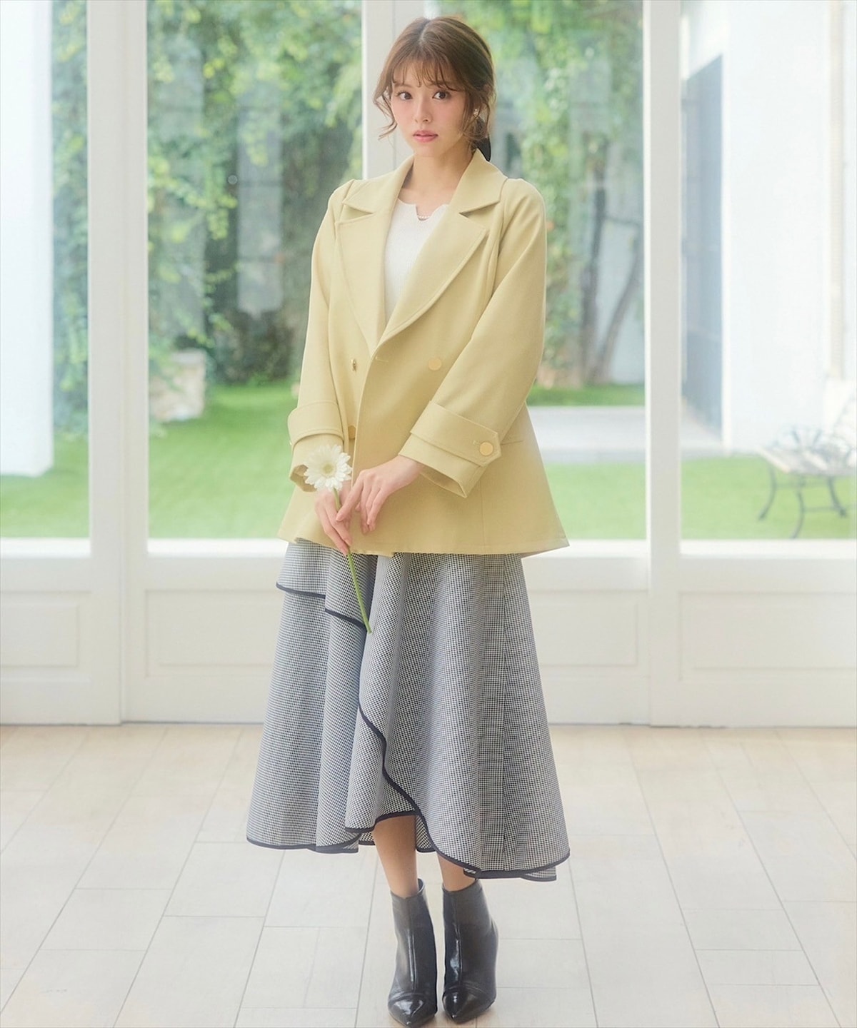 リボンベルトアシメフレアパイピングスカート