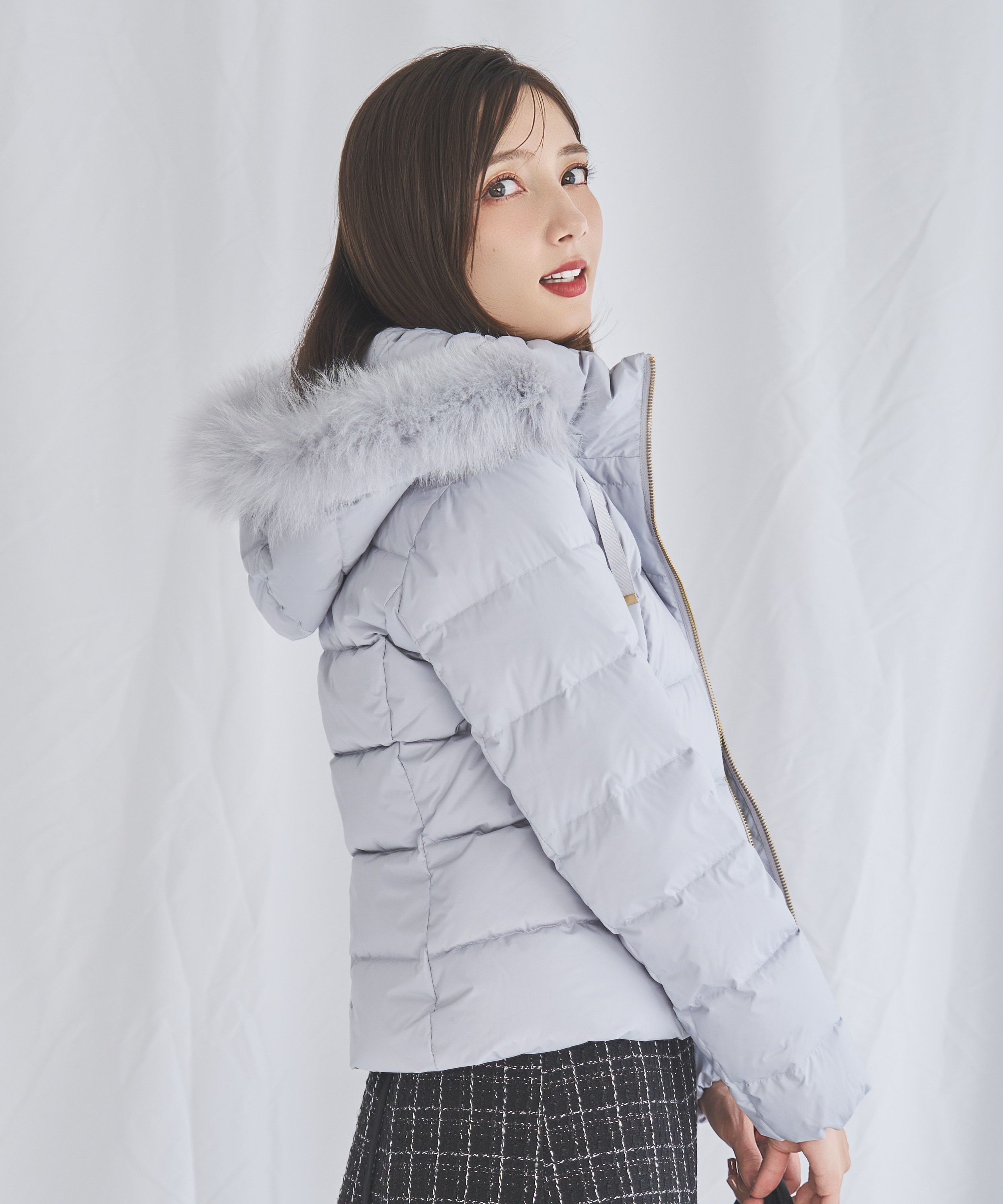 フォックスファー付ショートダウン