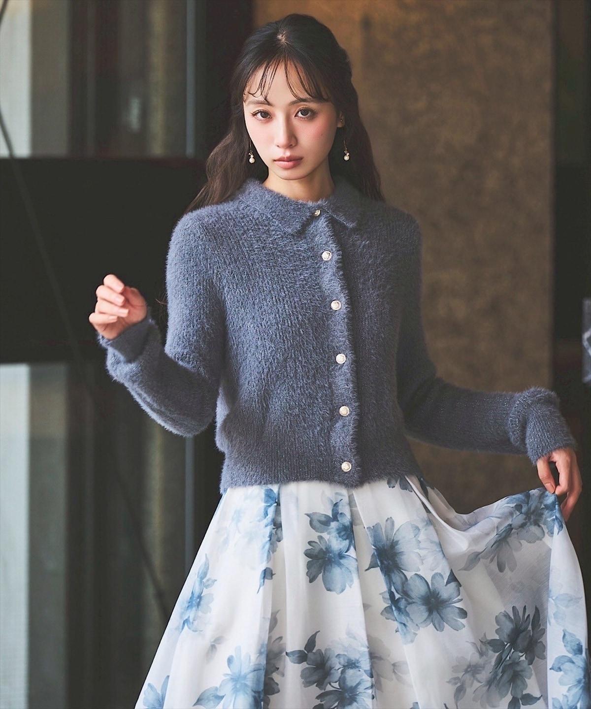 襟付きラメカーディガン