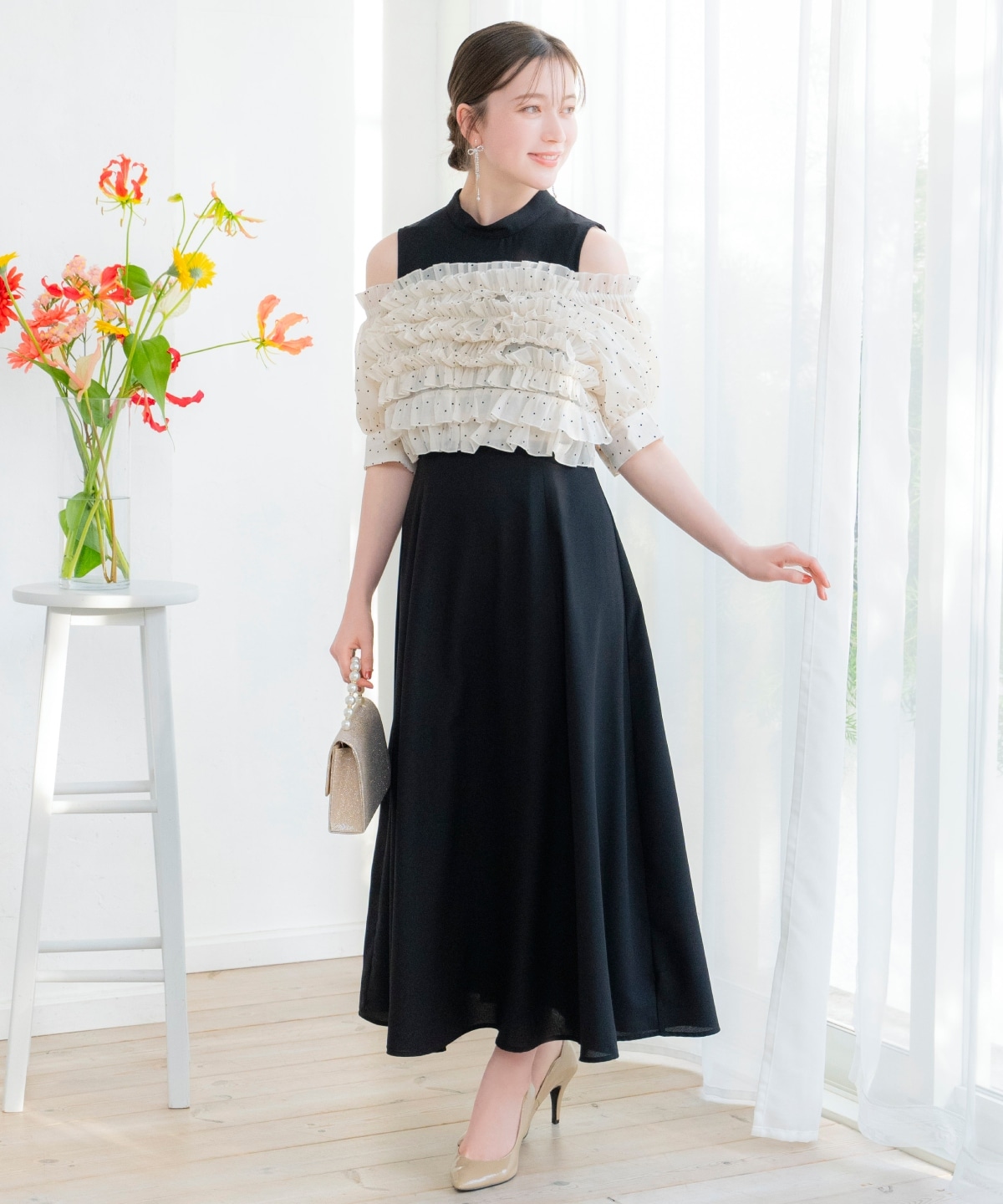 オフショル袖ボリュームドレス