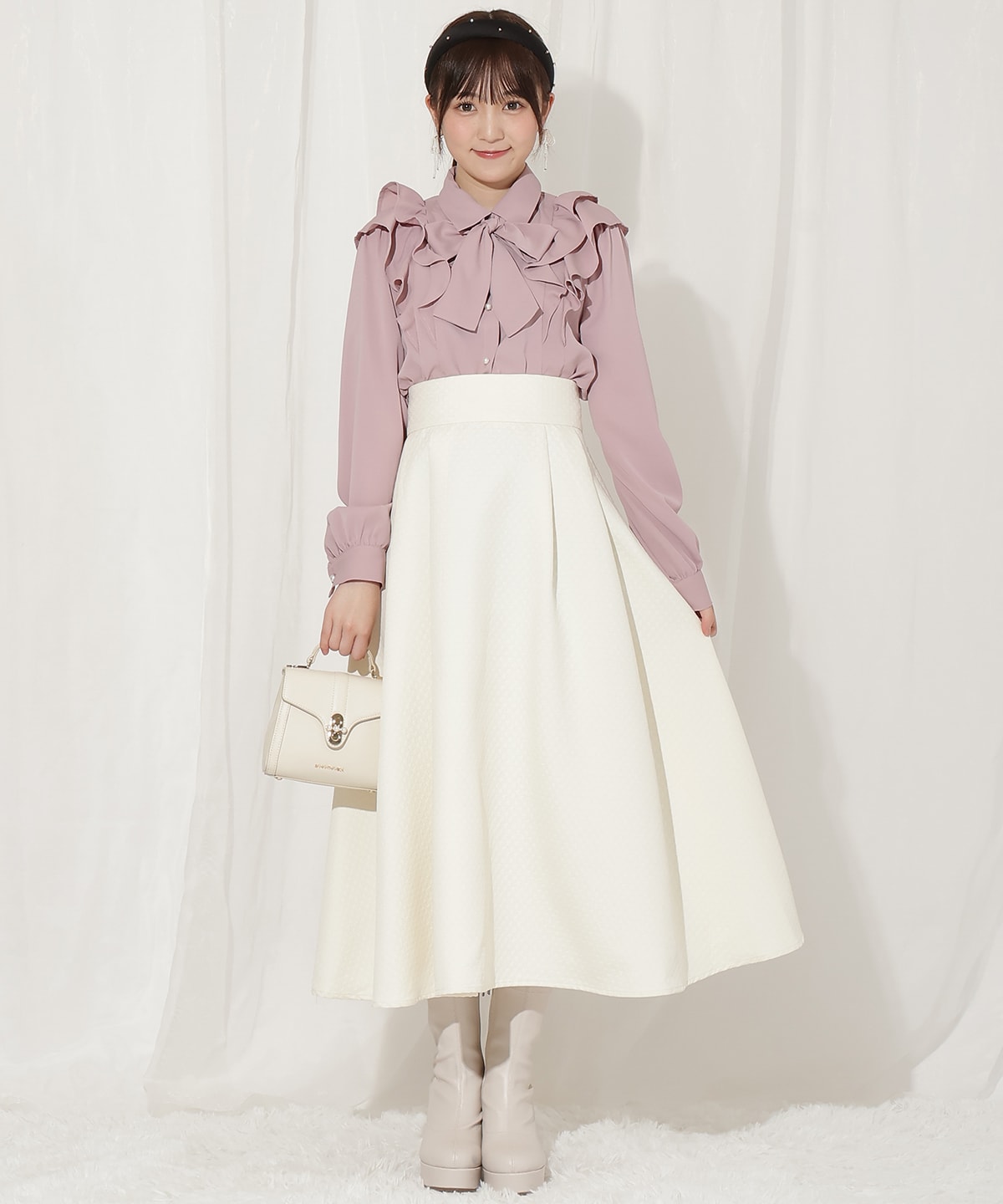 ダブルフリルリボンタイブラウス