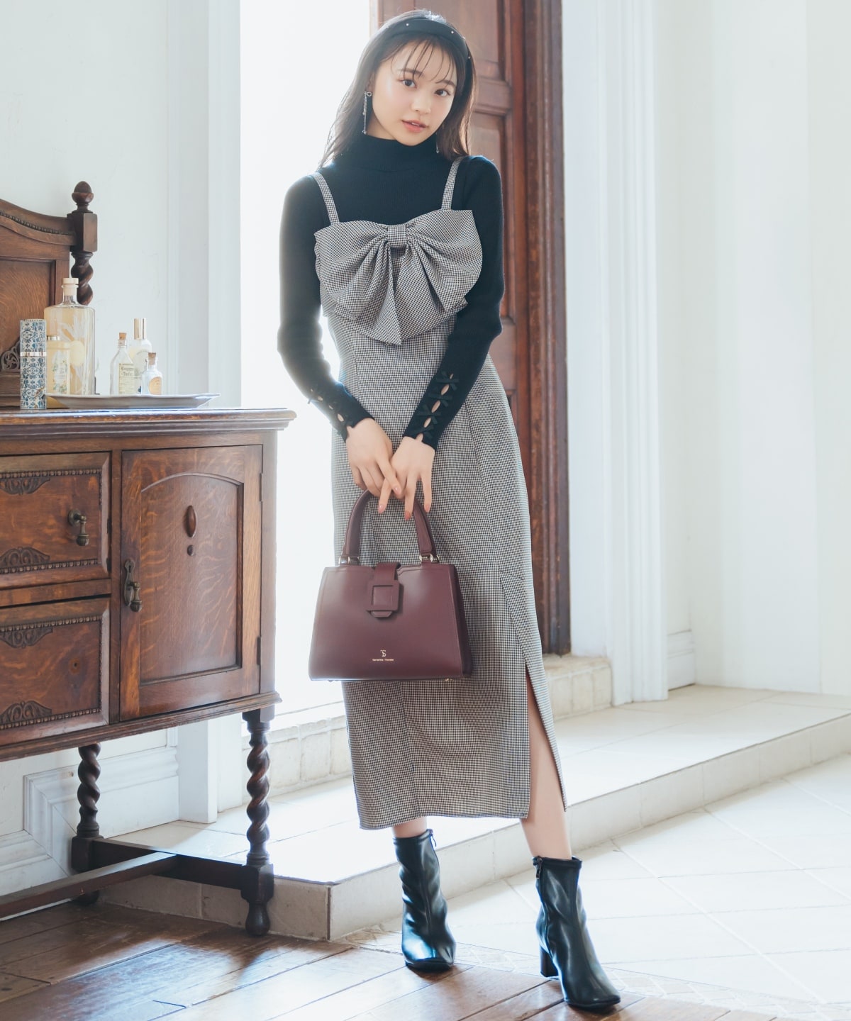 ドレープリボンIラインワンピース