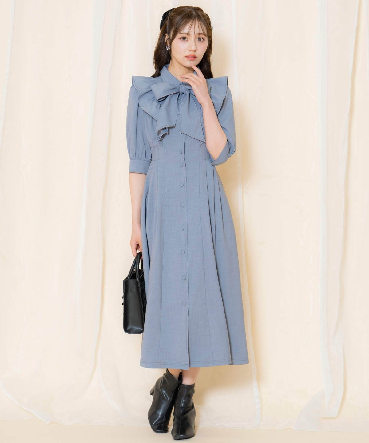 タックウエストフリルシャツワンピース