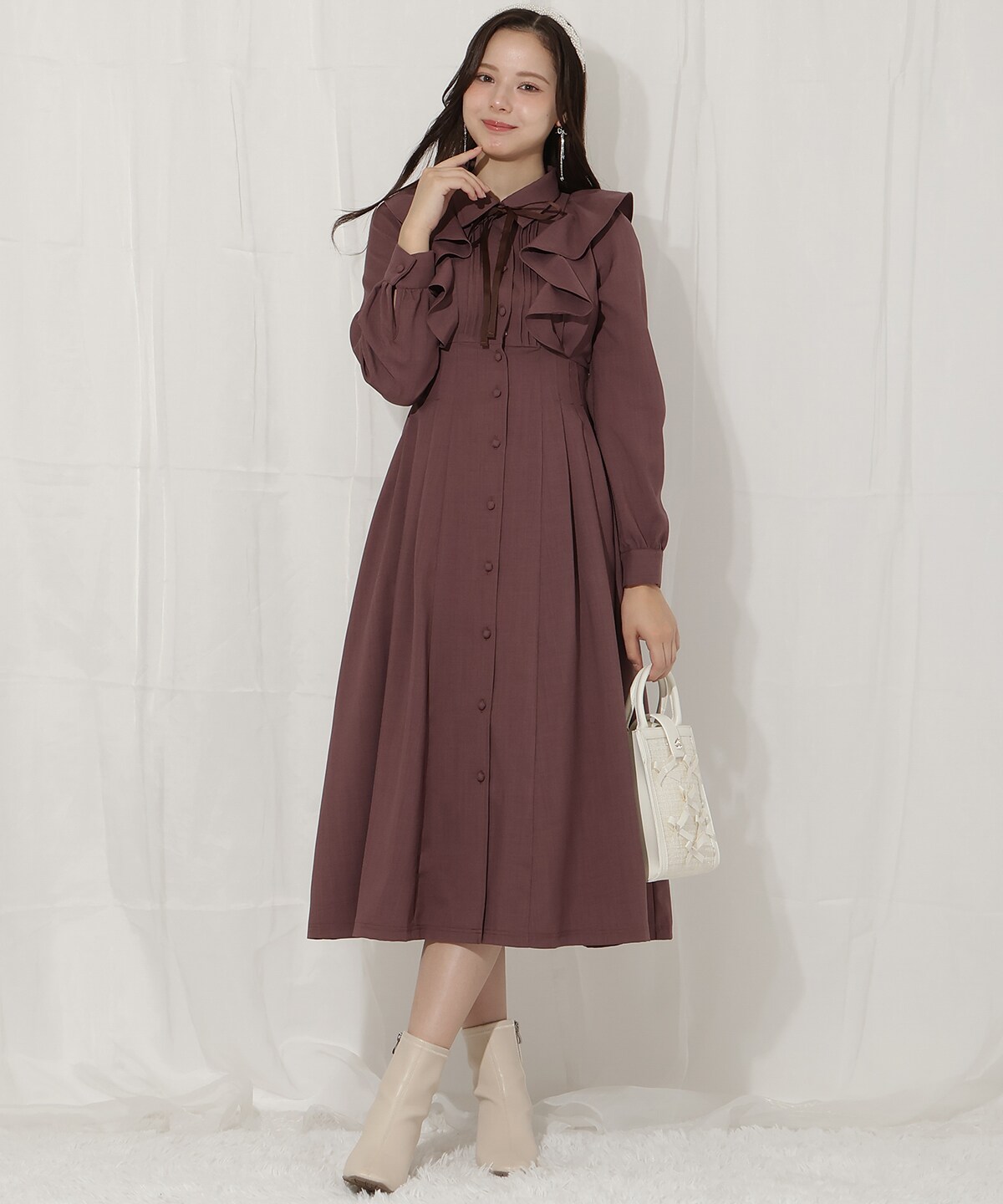 ラッフルフリルタックウエストシャツワンピース
