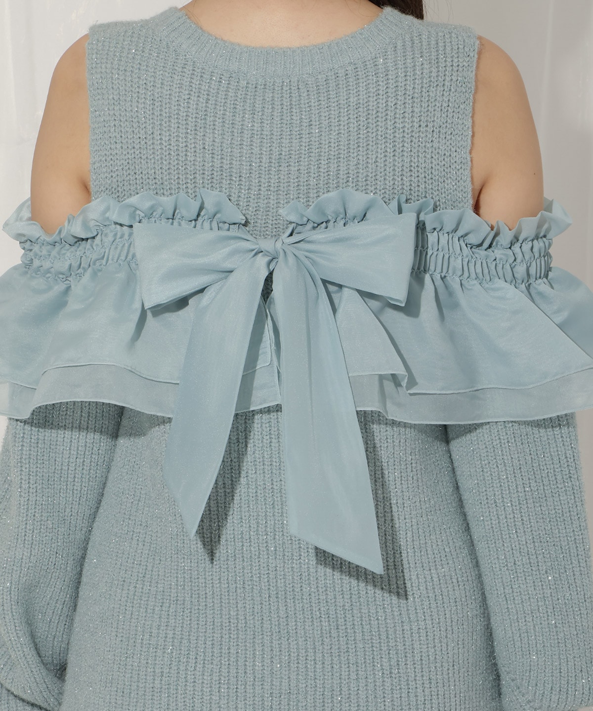 バックリボンオフショルニットワンピース