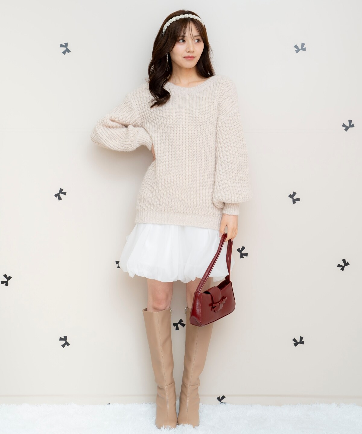 ニットプルオーバー×バルーンスカートセット