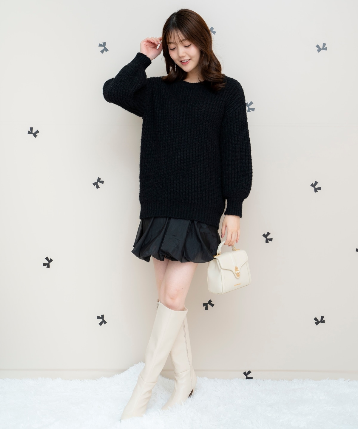 ニットプルオーバー×バルーンスカートセット