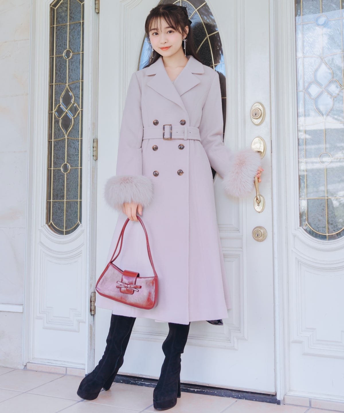 FOXファー付きウールコート