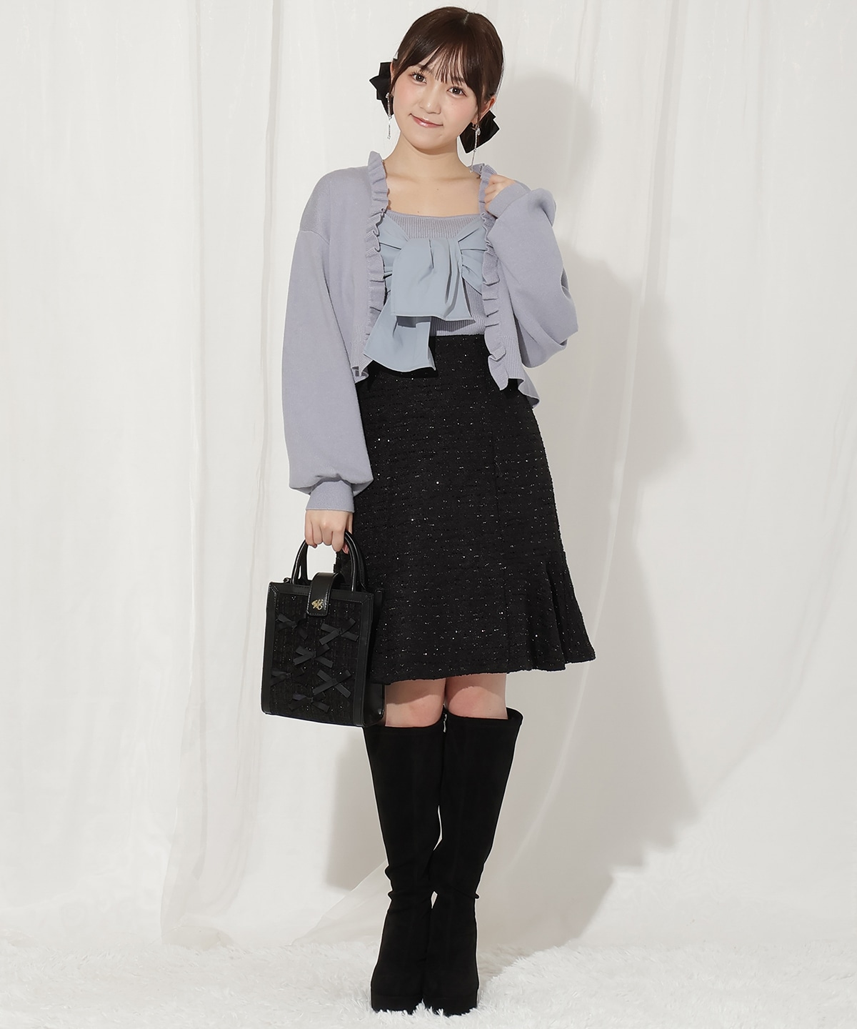 フリルカーディガン×リボンキャミセット