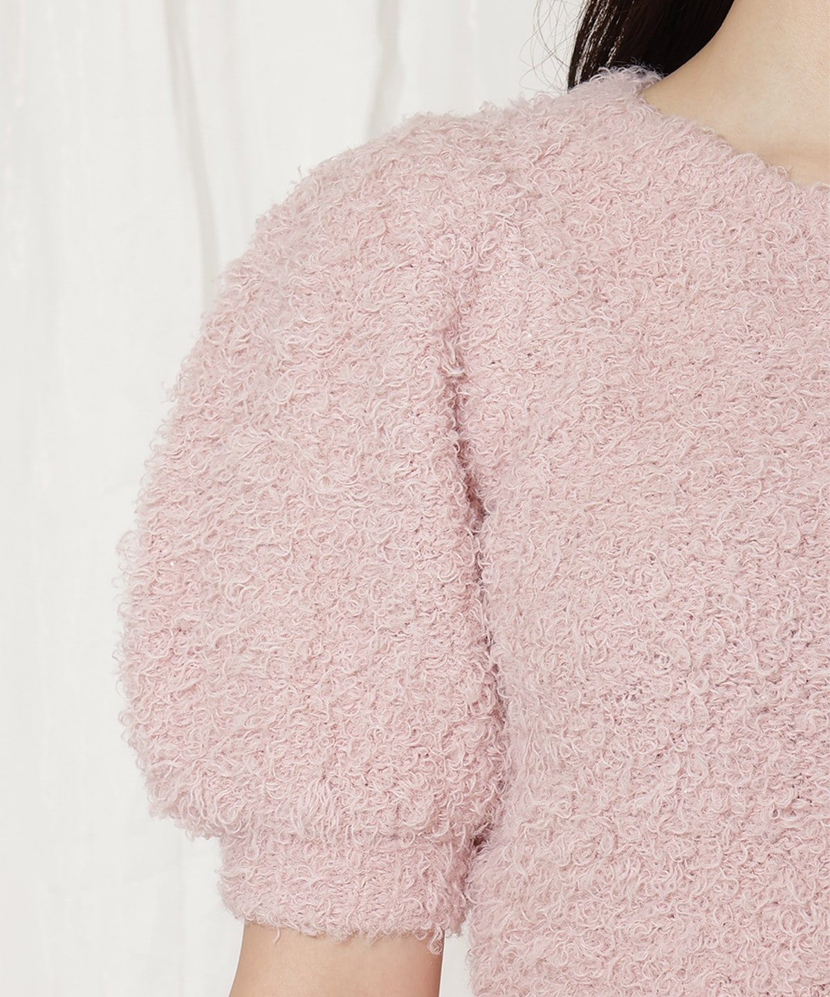 リボンブローチ付きテディヤーンニット