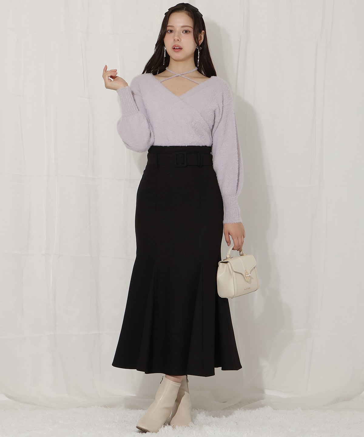 クロスネックカシュクールフェザーニット