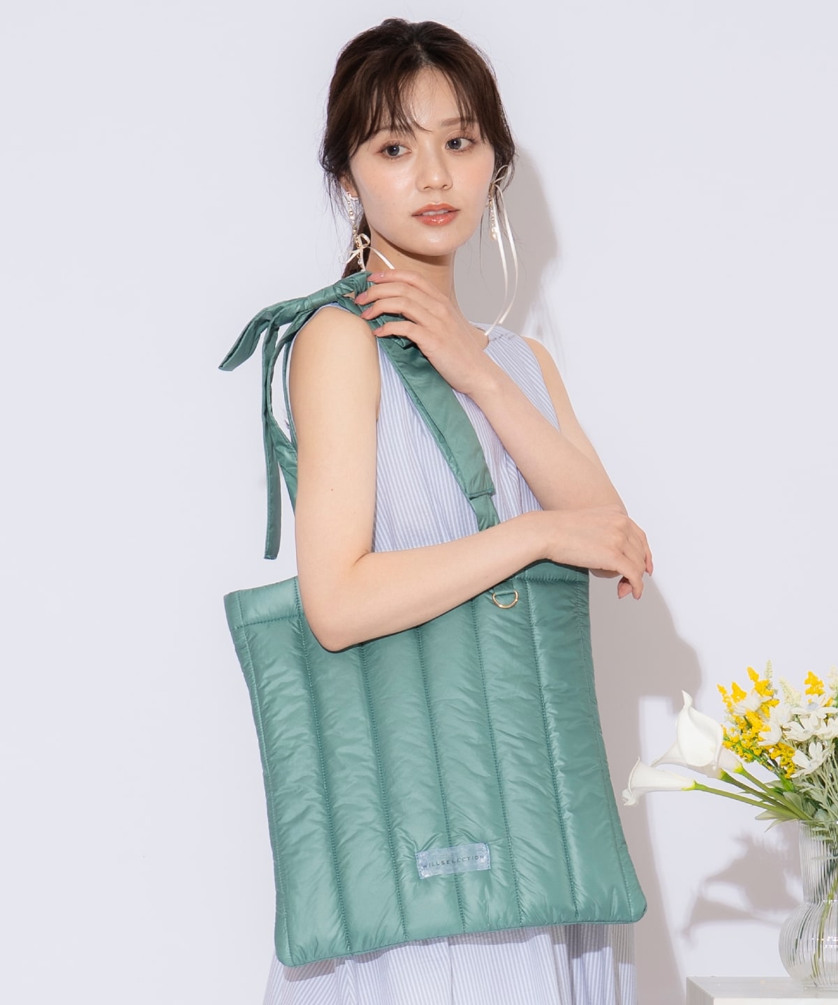 リボンショルダーキルティングトート