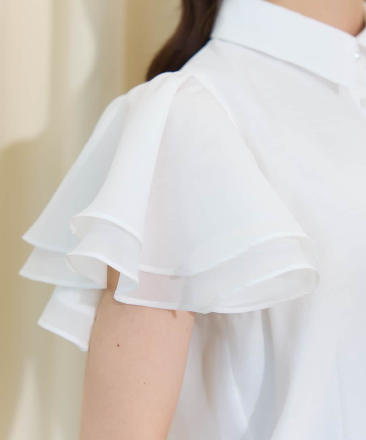 フレアスリーブリボンタイブラウス