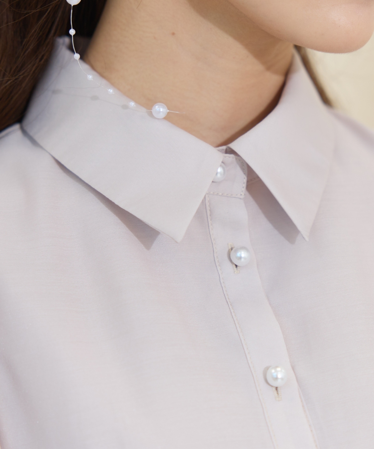 フレアスリーブリボンタイブラウス