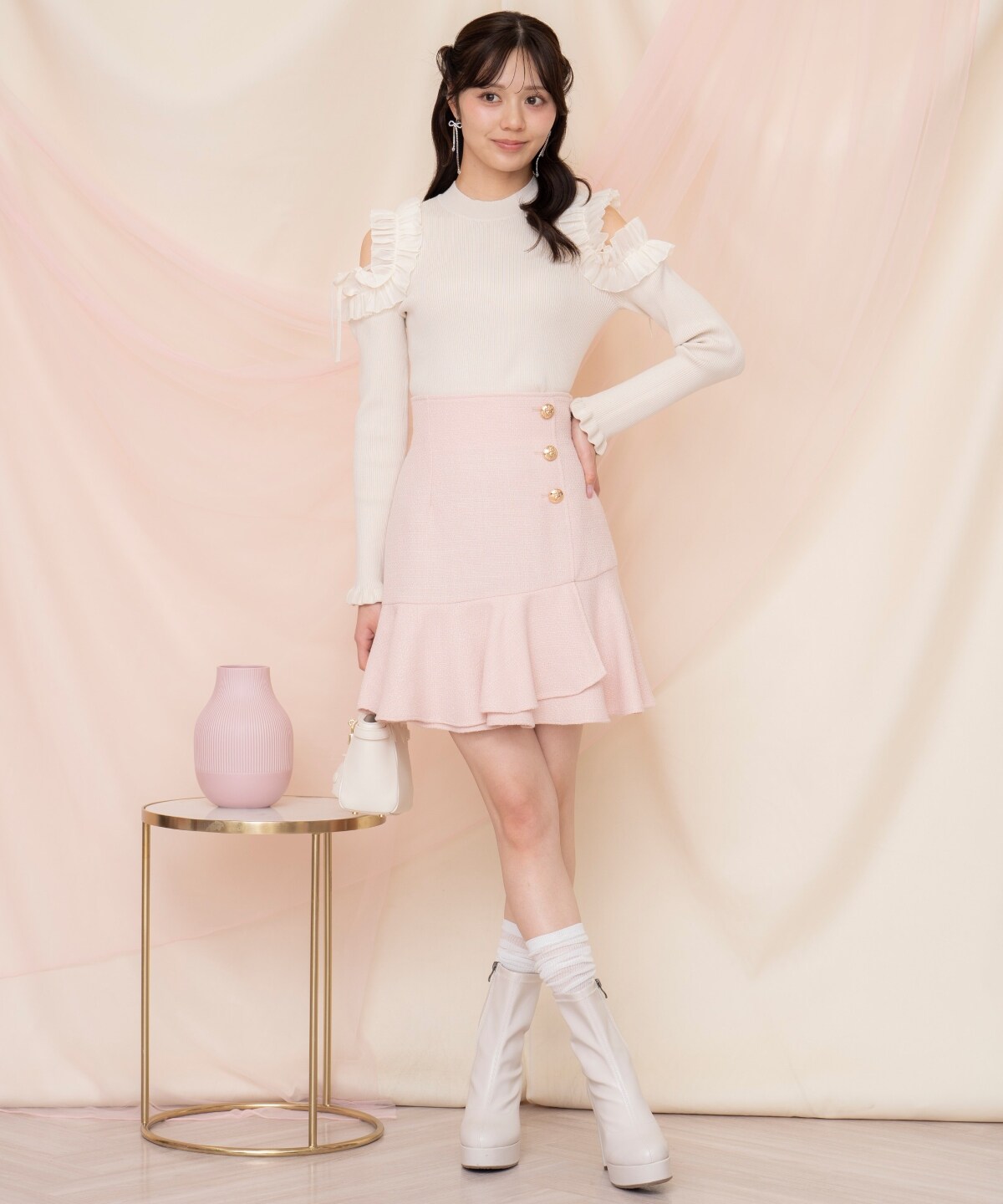 アシメヘムツイードミニスカート