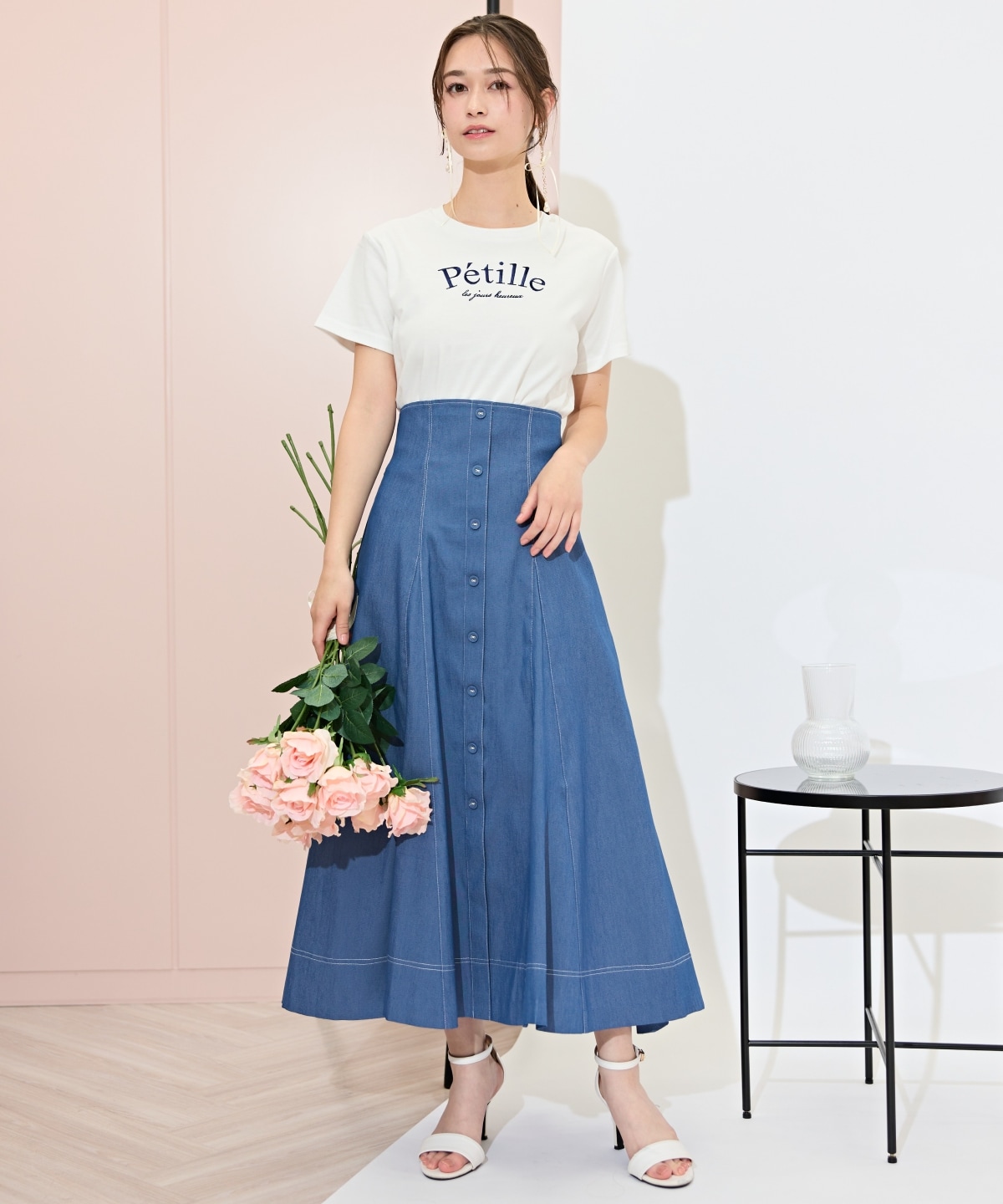 ハイウエストデニムフレアスカート