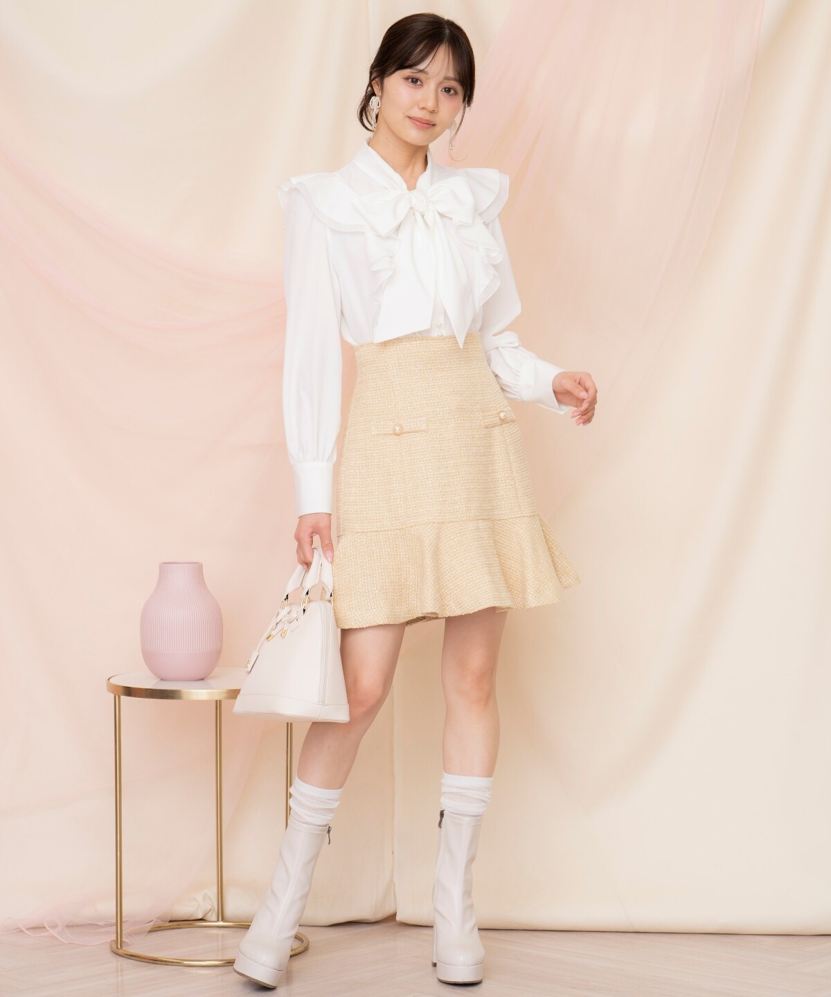 ラメツイードフレアミニスカート