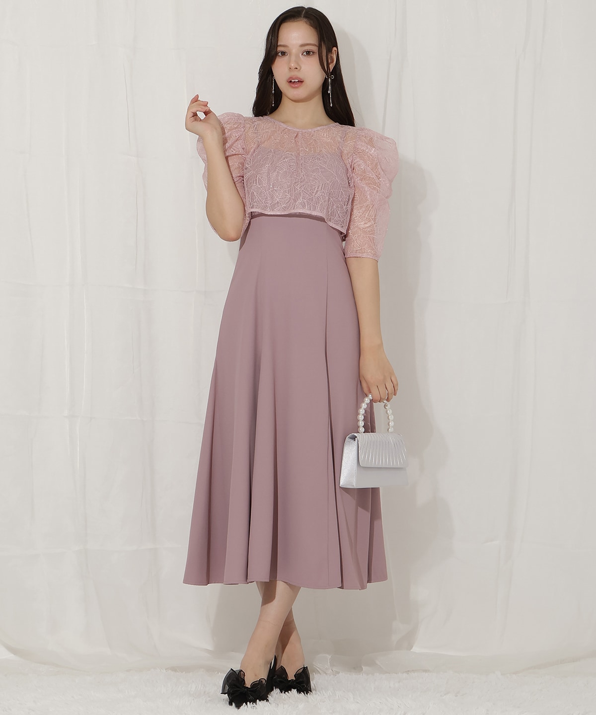 スパンコールレースブラウス×マーメイドワンピース