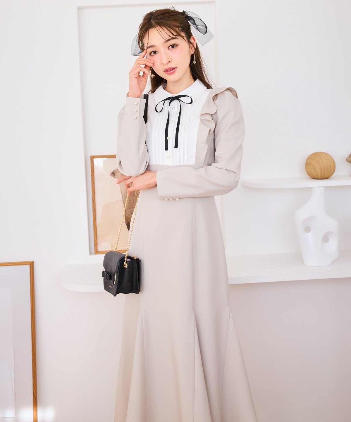 配色ヨークマーメイドワンピース