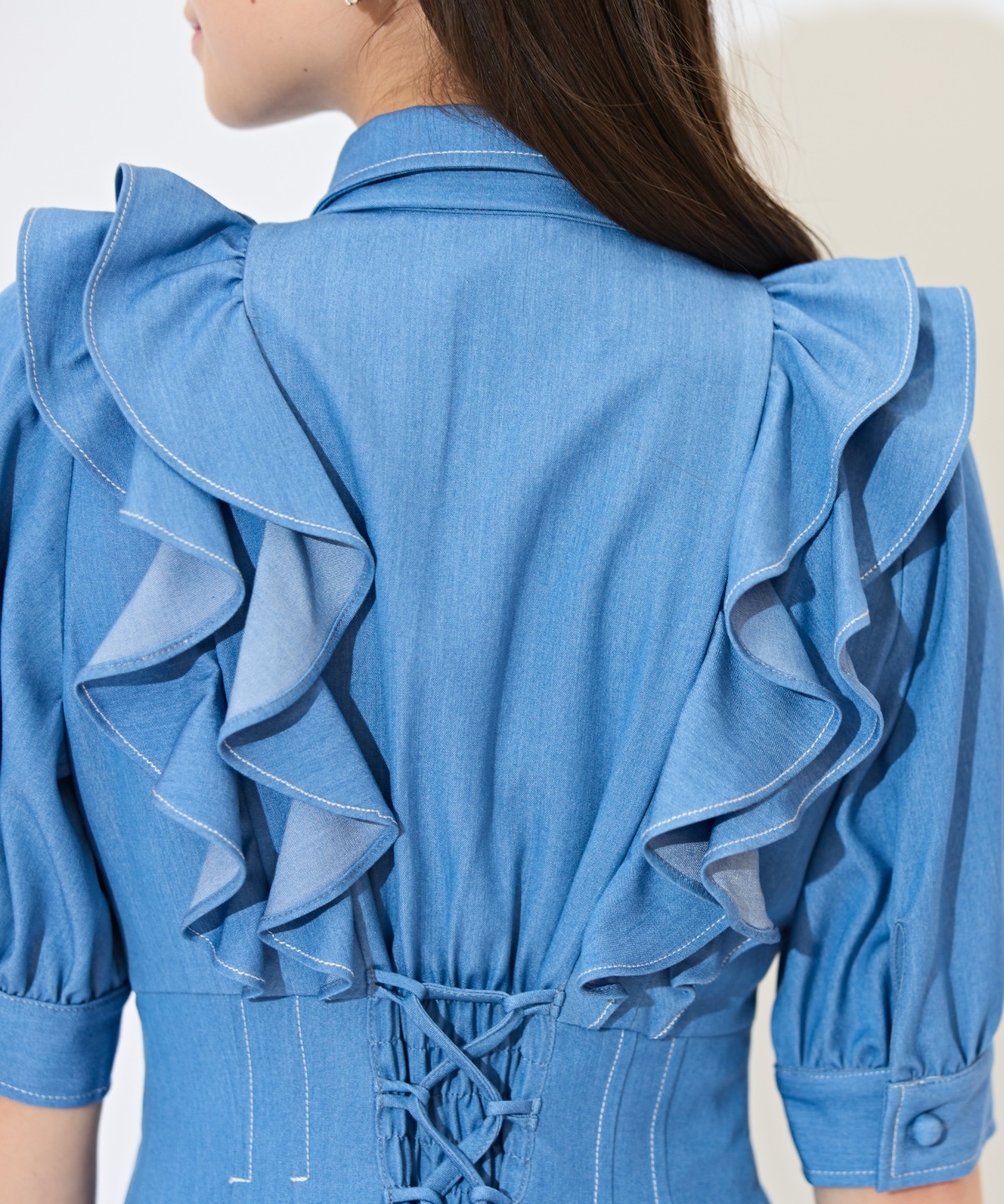 ラッフルリボンタイシャツワンピース