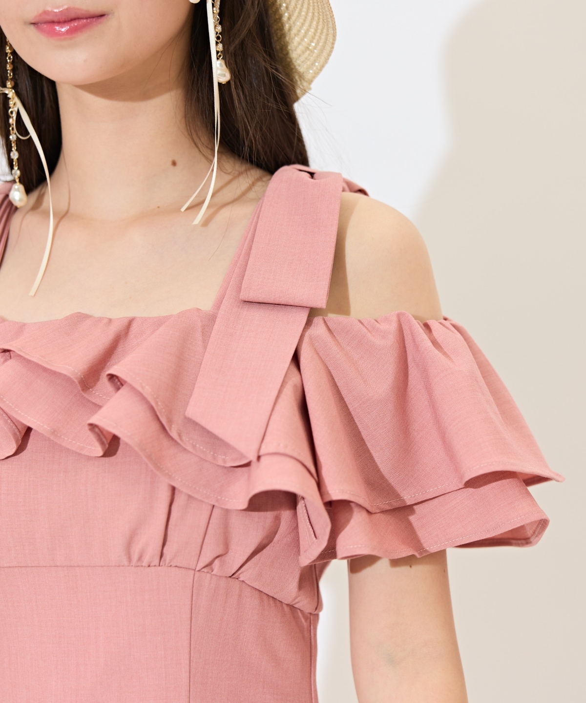 ショルダーリボンラッフルワンピース
