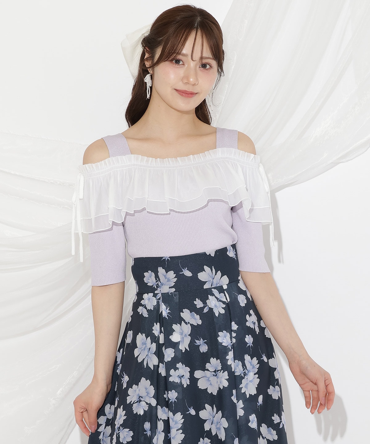 シアーボリュームフリルニットプルオーバー