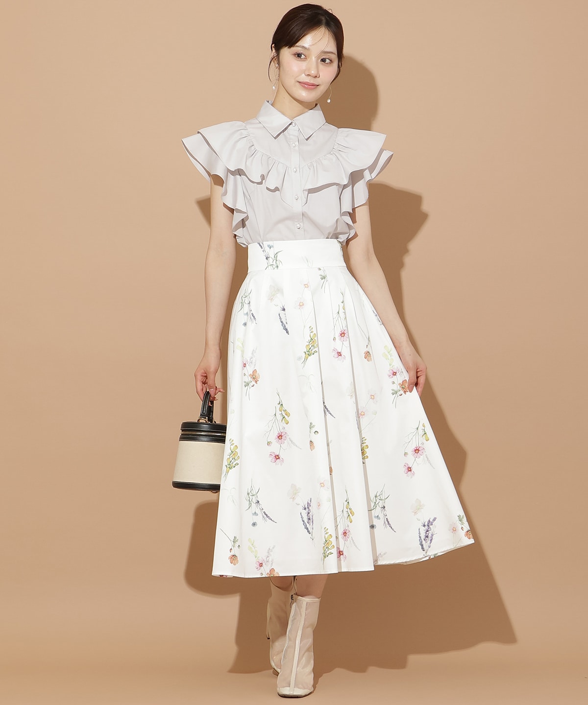 オータムボタニカルフラワータックスカート