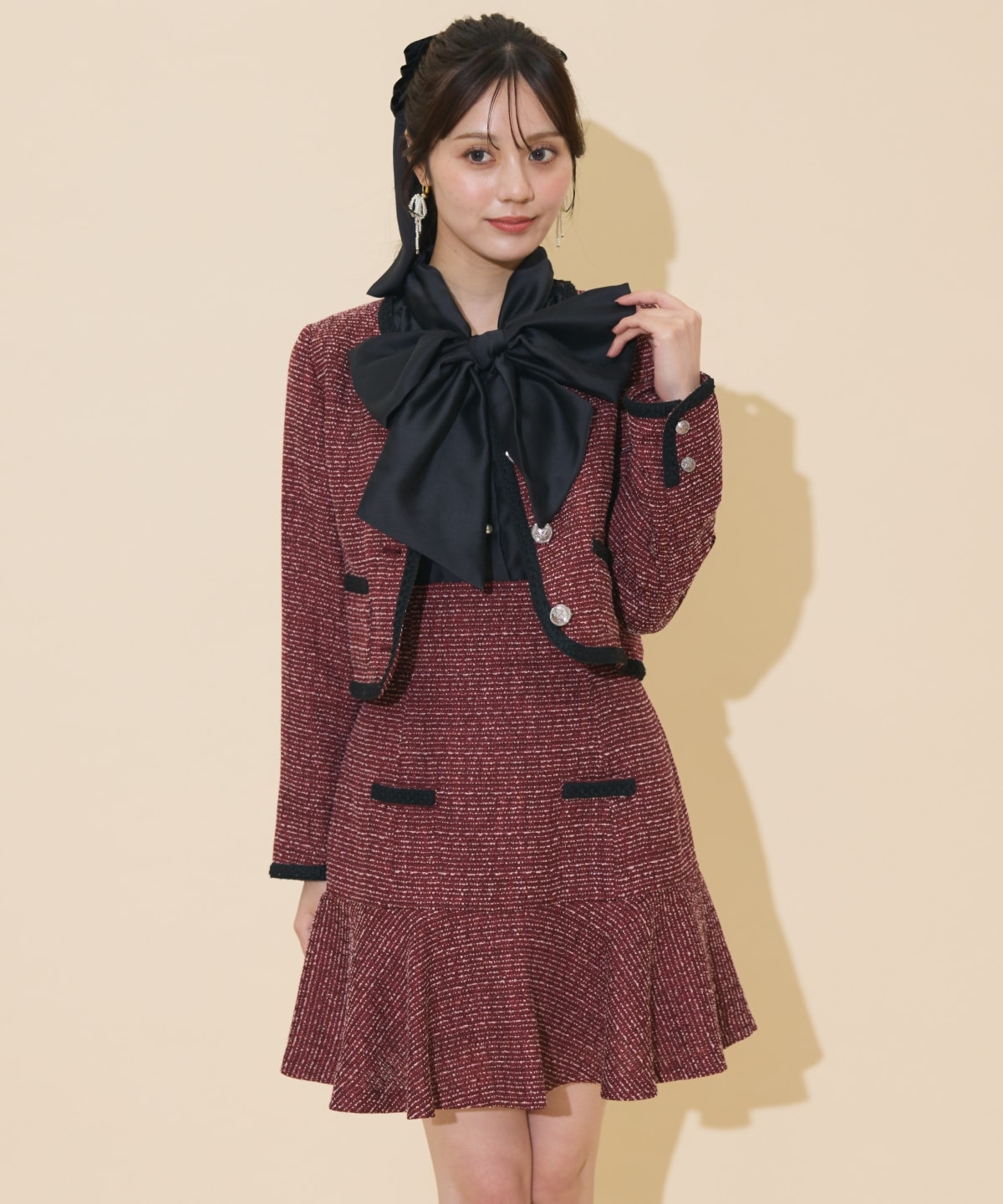 ブレードデザインツイードミニスカート