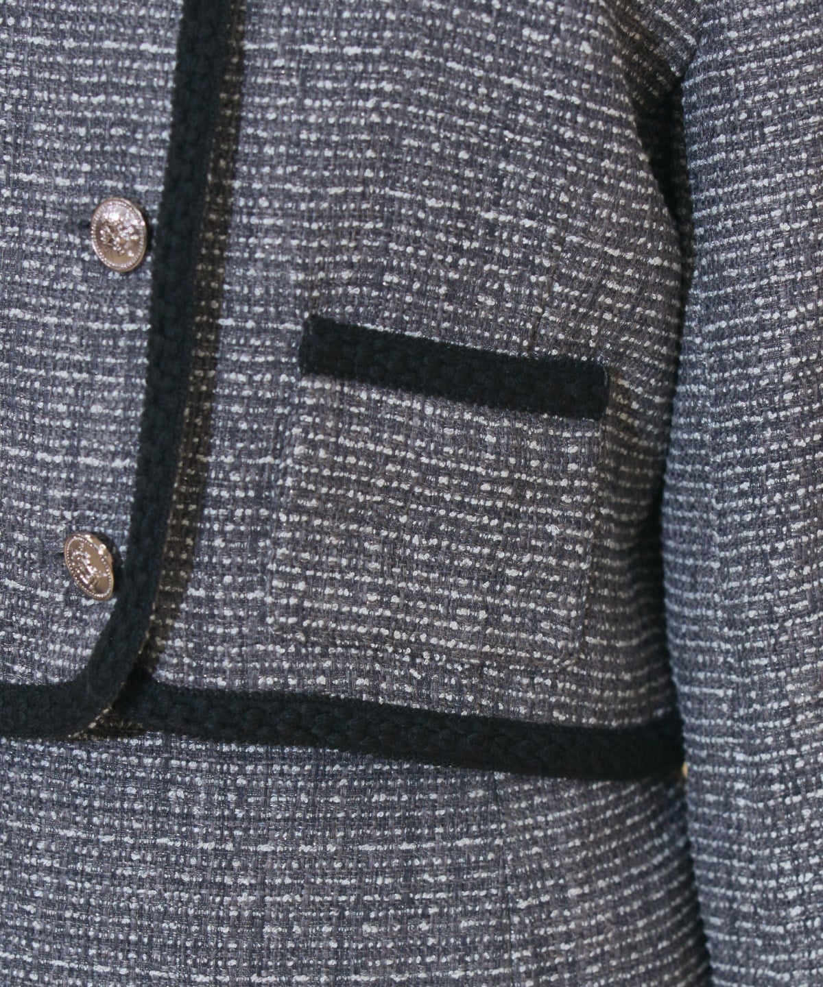 ブレードデザインノーカラーツイードジャケット