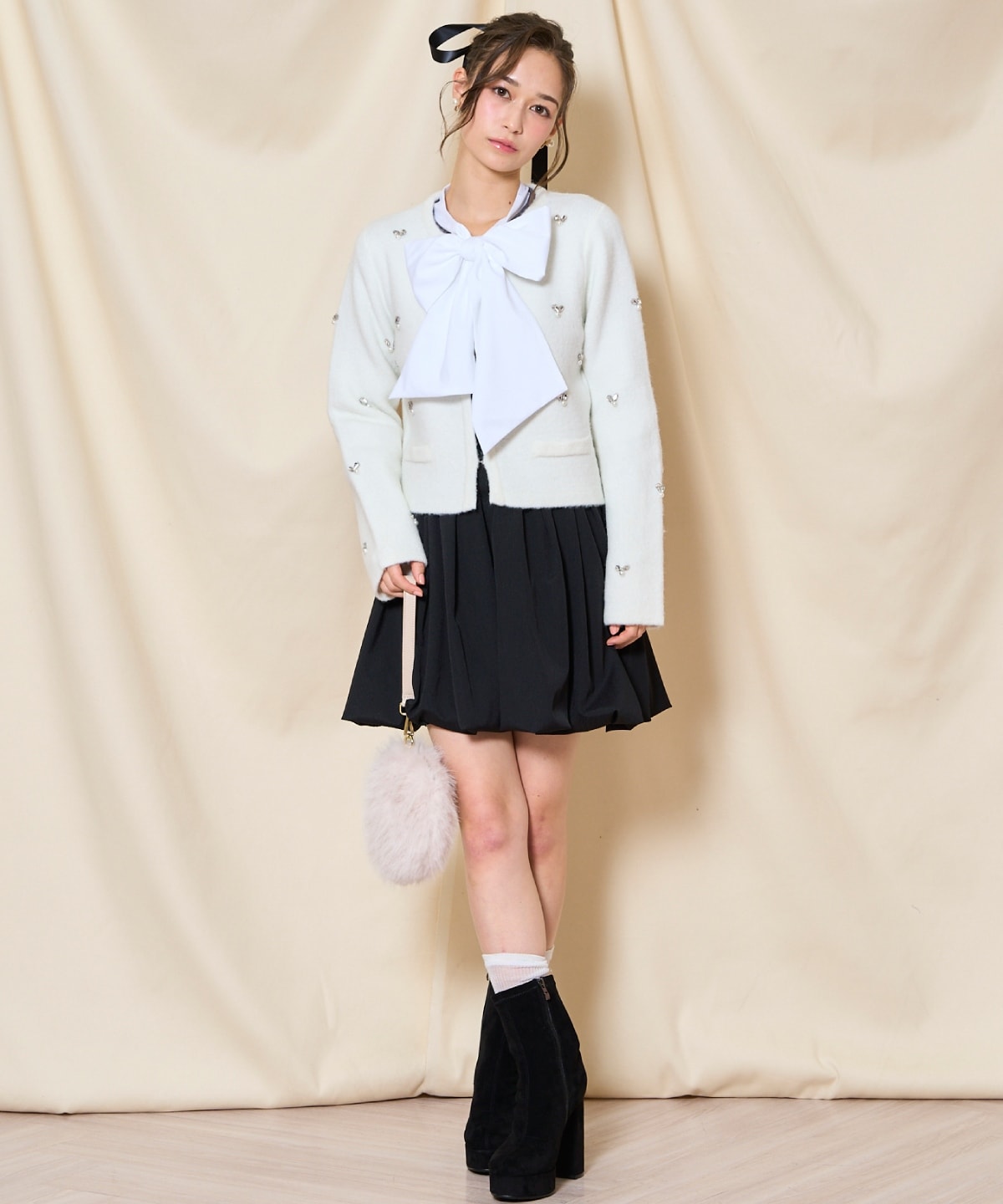 ノーカラービジューニットジャケット