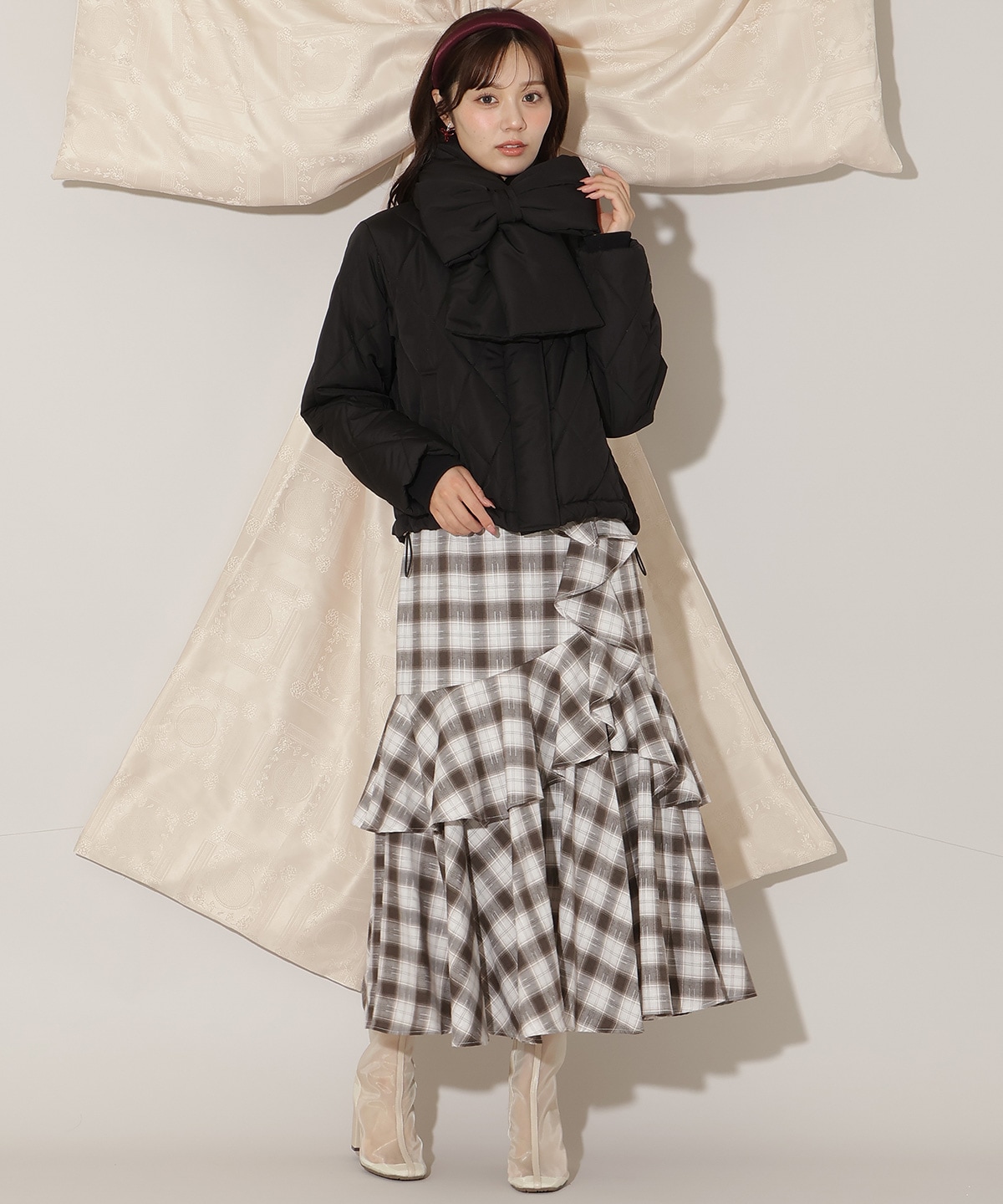 ダイヤキルティングリボン中綿ブルゾン