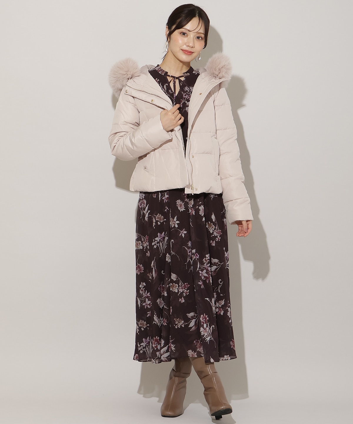 フードファーペプラムショートダウン