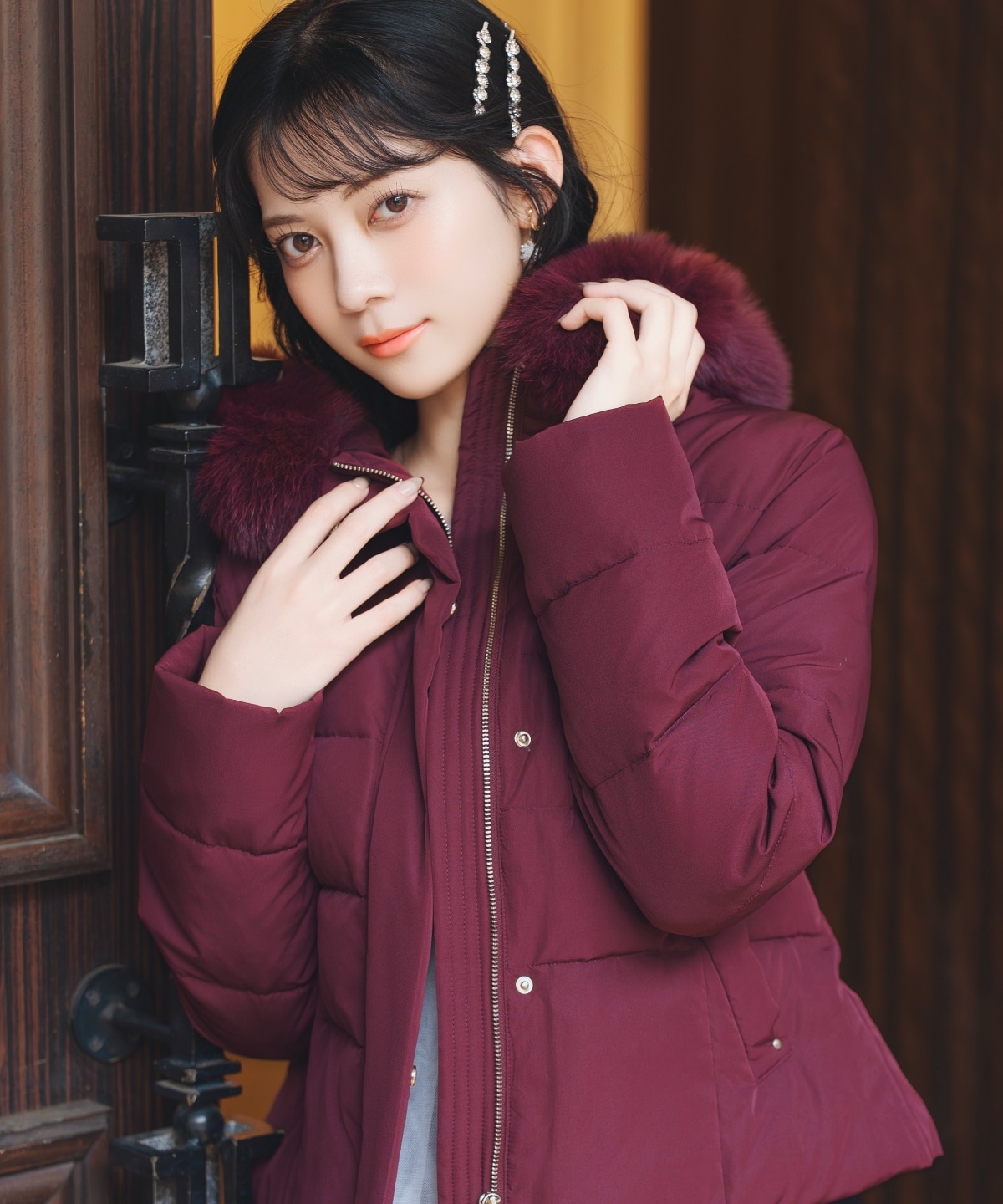 フードファーペプラムショートダウン