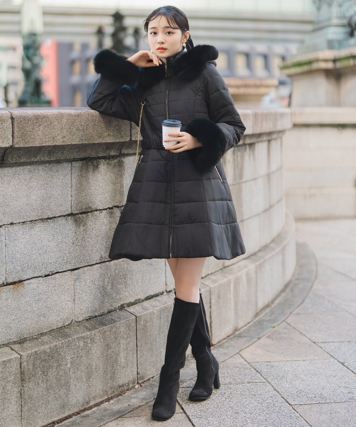 フォックスファーキルティングフレアコート