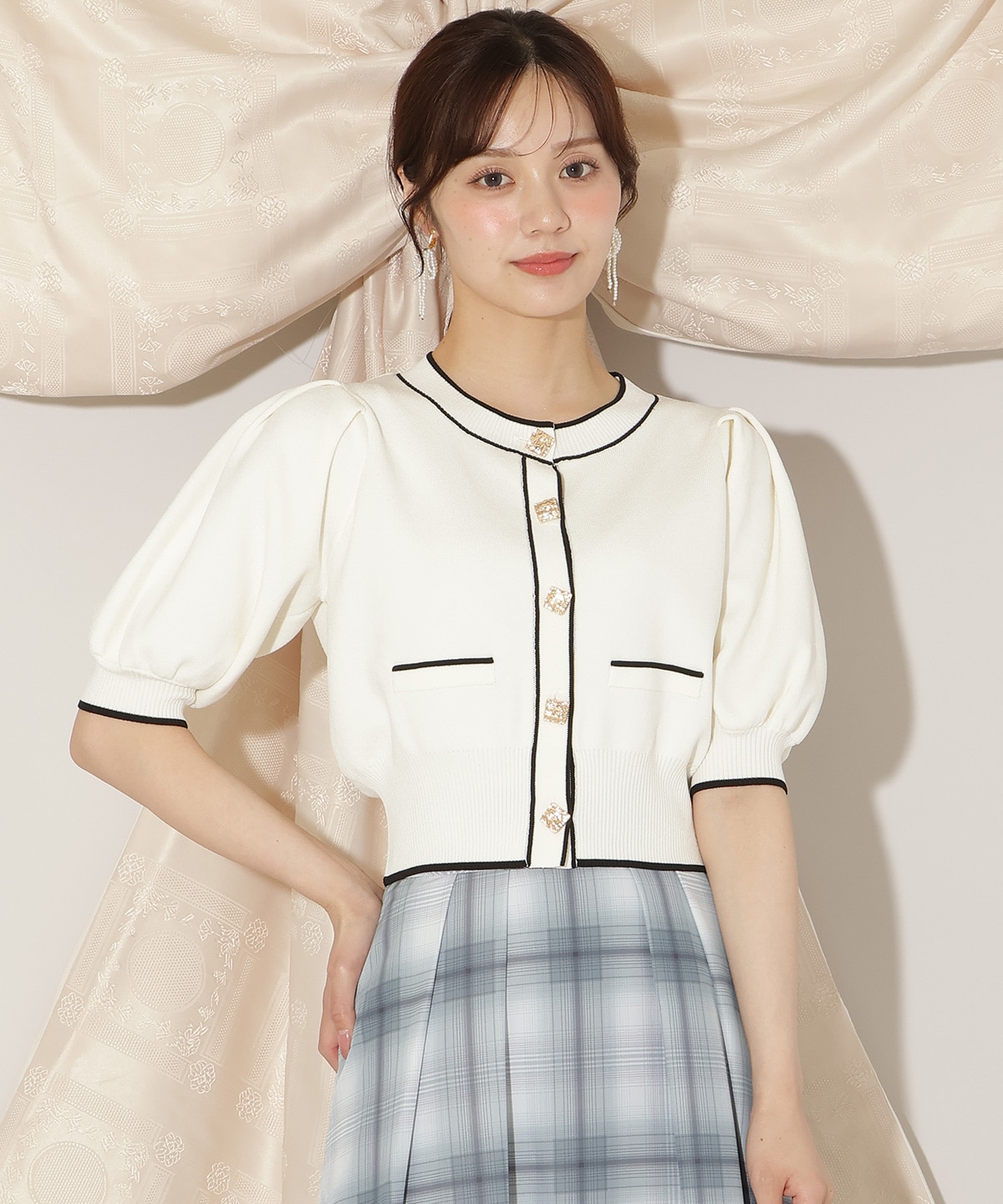 配色ラインタックスリーブカーディガン